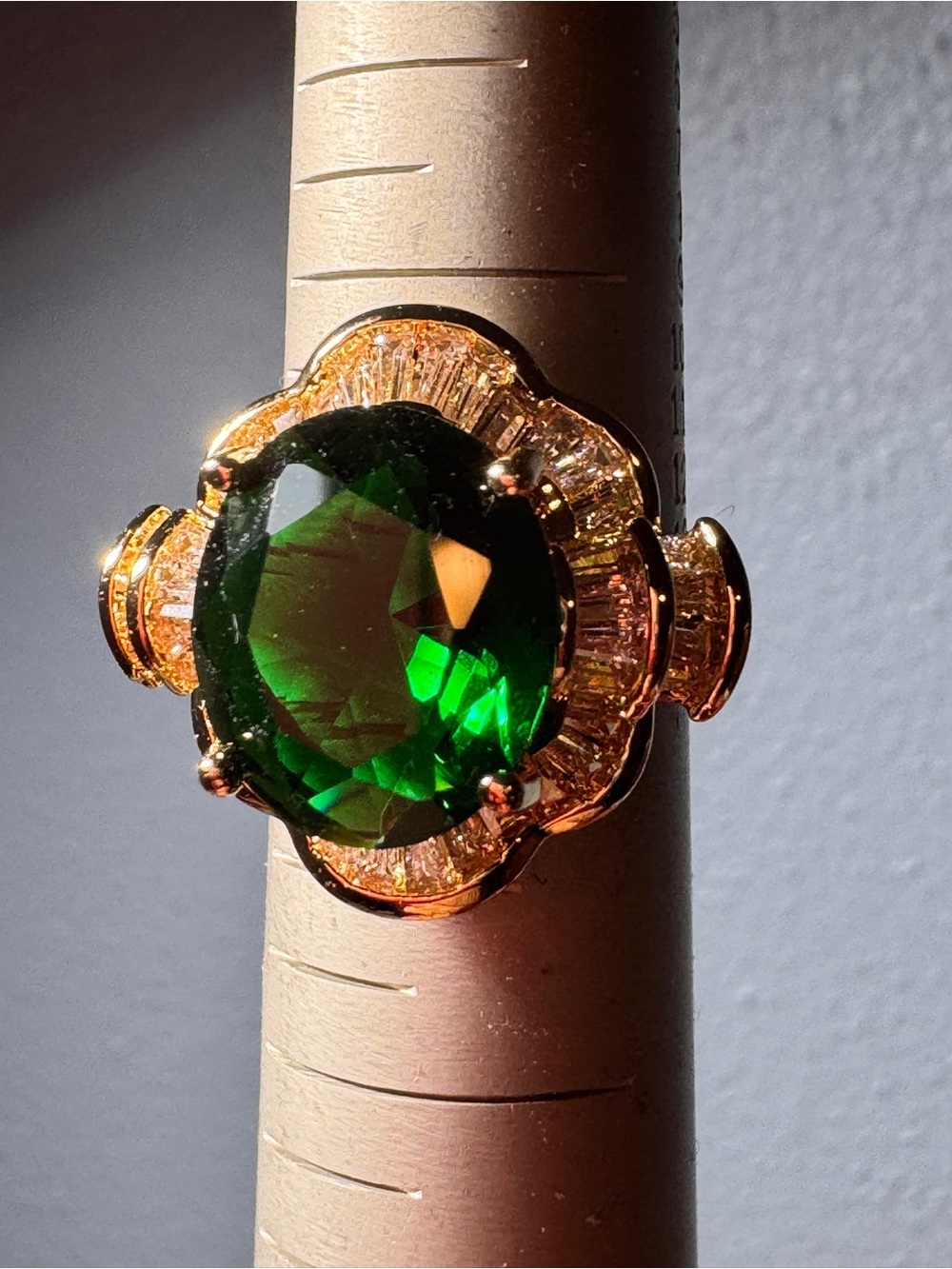 Gold Ring with Deep Green Oval Gemstone